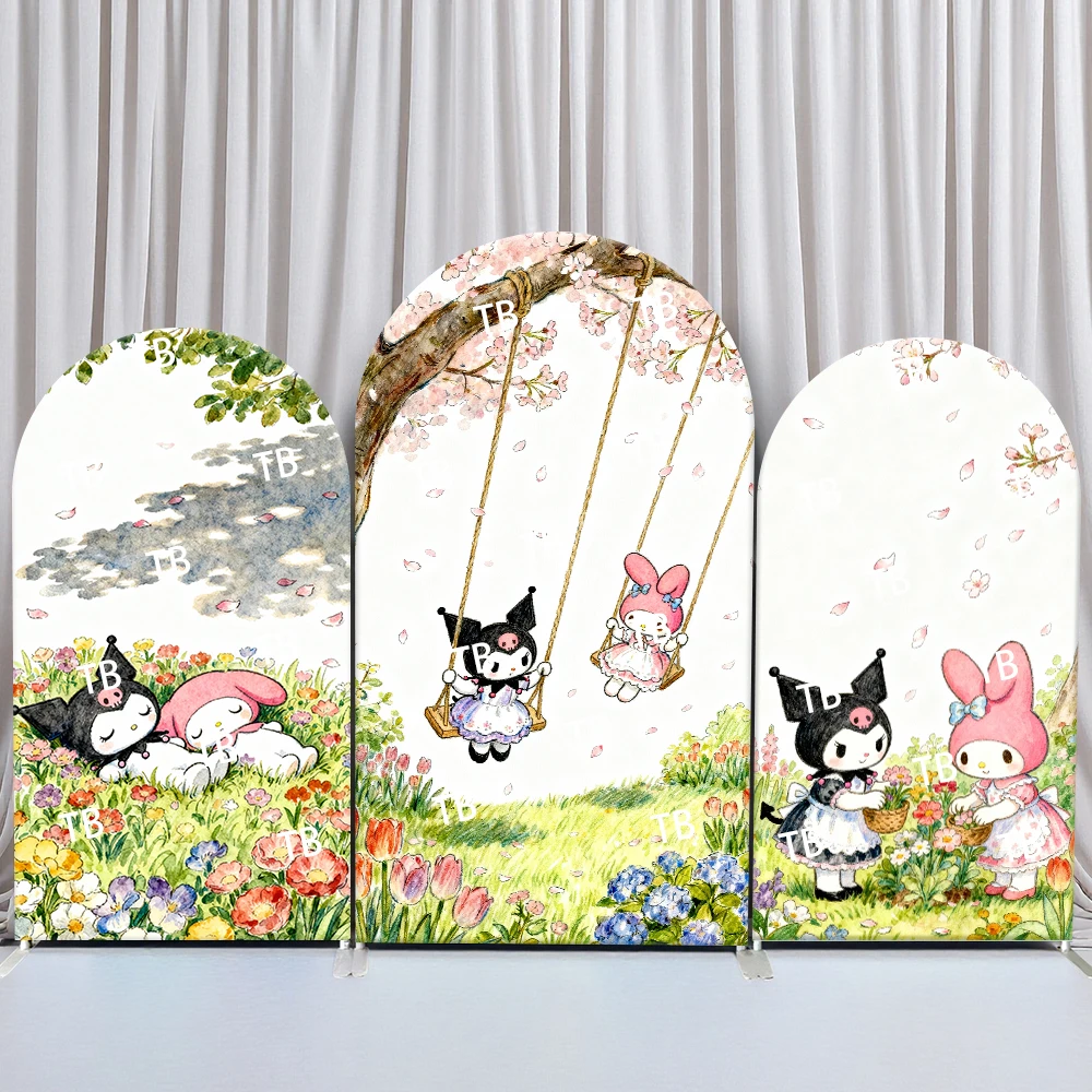 

Sanrio Kuromi Cherry Blossom Garden Style Arch Backdrop Cover Fresh Festive Scene For Kids Birthday Baby Shower Photo Booth