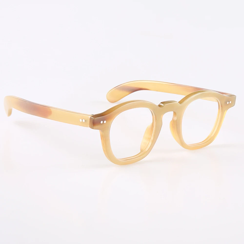 

Eyeglass Frames Unique Square Vintage Retro Rivets Reading Eyeglasses Handmade Honey Horn Prescription Man's Glasses Frames