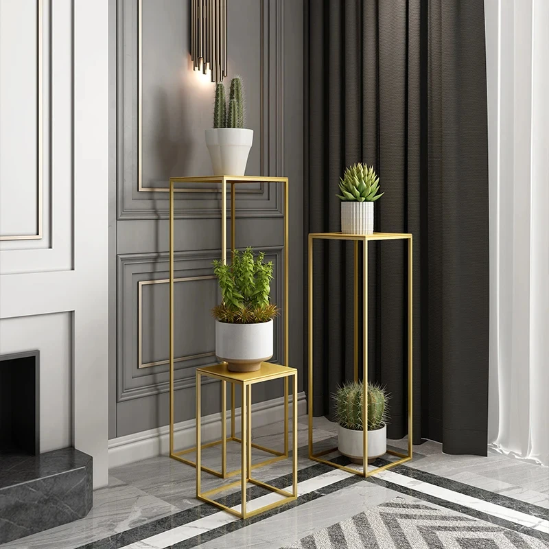 custom.Nesting Display End Table Square Rack Flower Holder Black Planter Pot Rack Tall Tiered Decor Display Metal Plant Stand