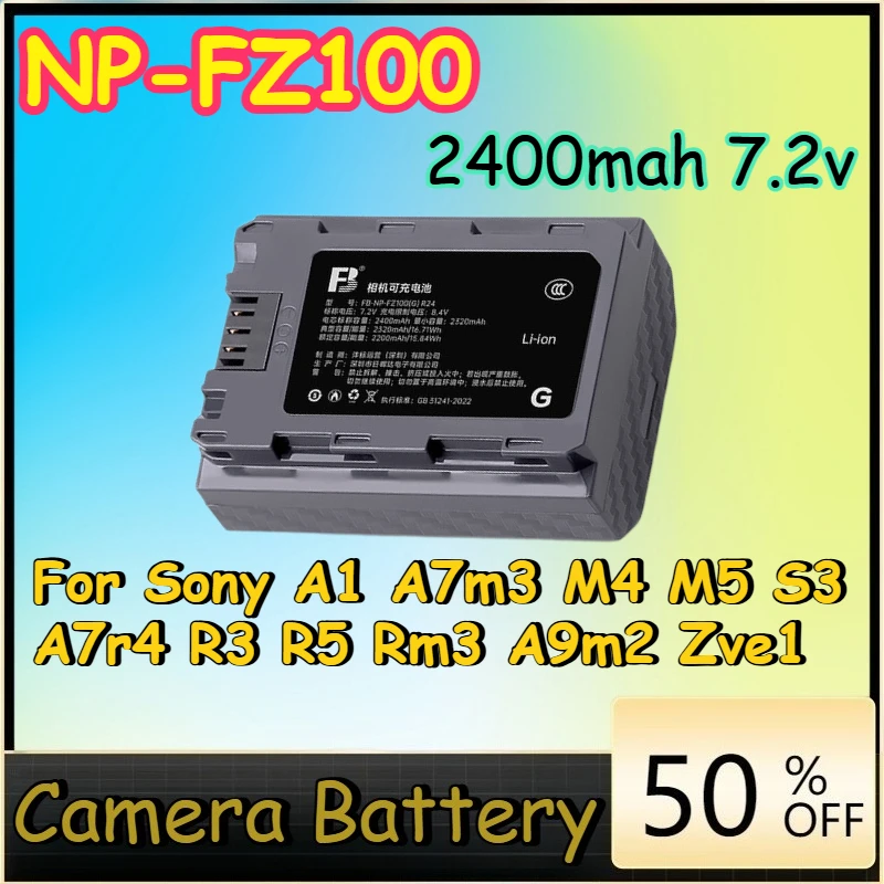 

NP-FZ100 2400mah 7.2v Replacement Battery for Sony A1 A7m3 M4 M5 S3 A7r4 R3 R5 Rm3 A9m2 Zve1 NPFZ100