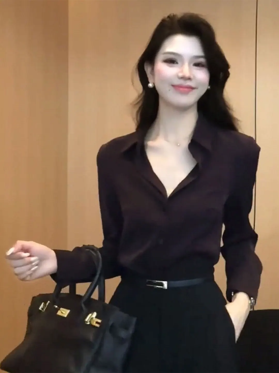 

Черная женская рубашка с длинным рукавом, новинка ранней осени 2025, с завышенной талией, в корейском стиле, свободного кроя, стандартный рукав, премиум качество