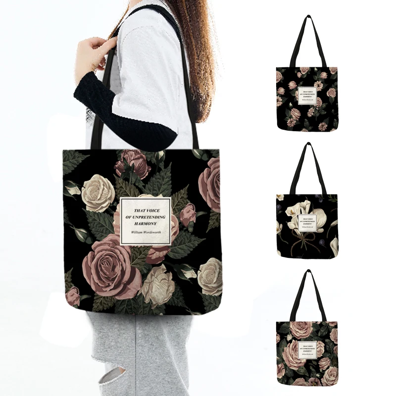 Fashion Classic Rose Floral Tote Shoulder Bag Women Designer Handle Lady Practical Shopping Bags Supermarket Grocery Large