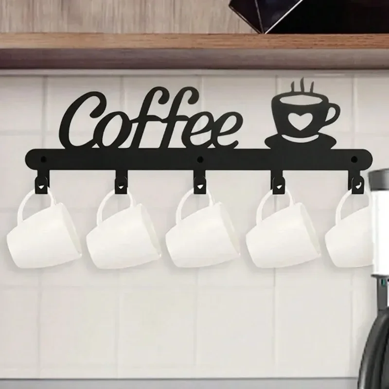 Metal Coffee Mug Holder, Wall Mounted Cup Rack , Decorative Organizer for Kitchen Living Room, Ideal for Coffee Lovers