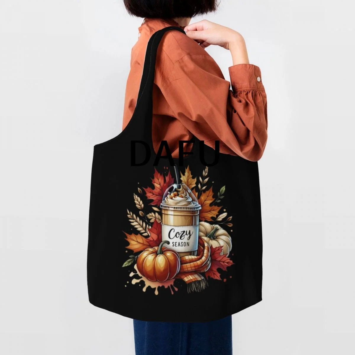 Cozy Autumn Vibes Large Capacity Canvas Tote Bag Single Shoulder Work Commute Bag For Women Eco-Friendly Shopping Bag