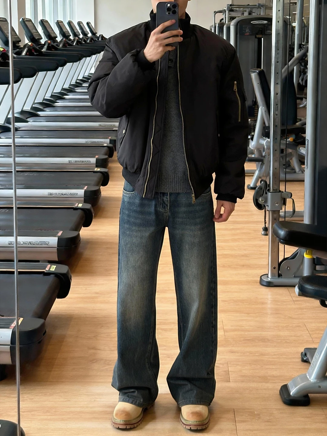 

Deep Blue Straight Leg Men's Denim Jeans Autumn Winter Vintage Waed Knife American Retro Cleanfit Trousers