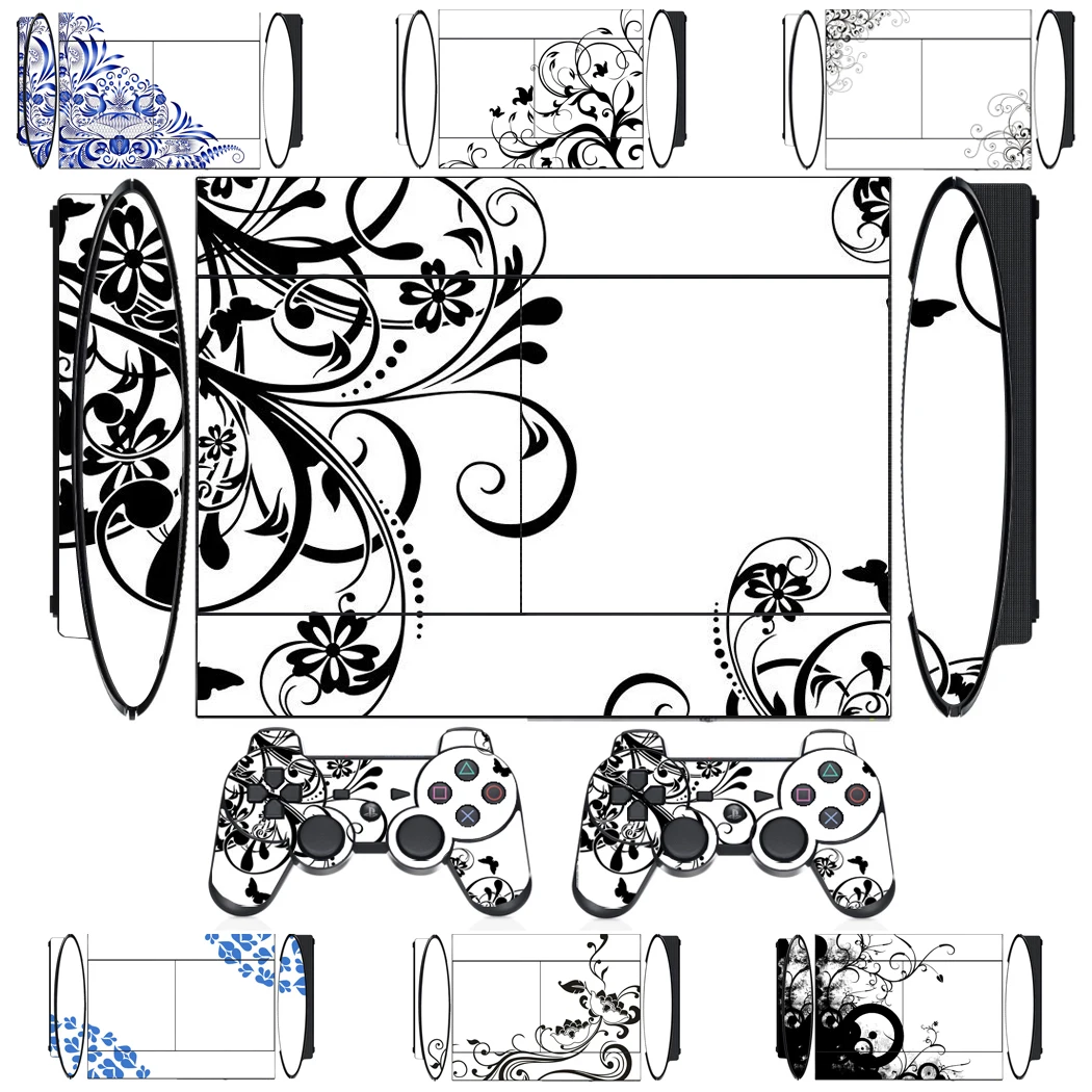 Black & White Vinyl Skin Sticker Protector for Sony PS3 Super Slim and 2 Controller Skins Stickers