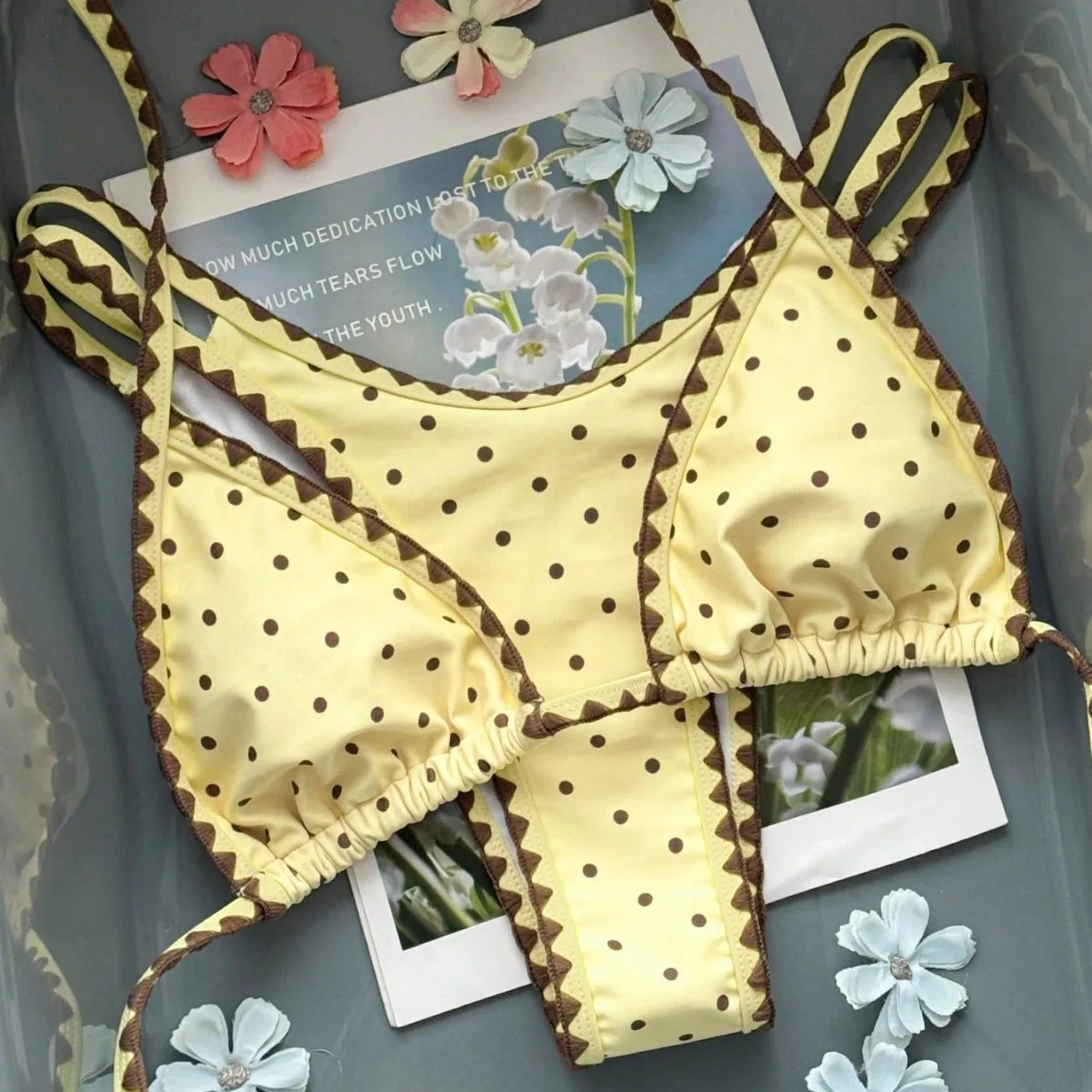 Sexy Yellow Polka Dot Print Bikini Set Women Halte Push Up Bra Holiday Micro Swimwear Bathing Suit Thong Swimsuit Biquini 2026