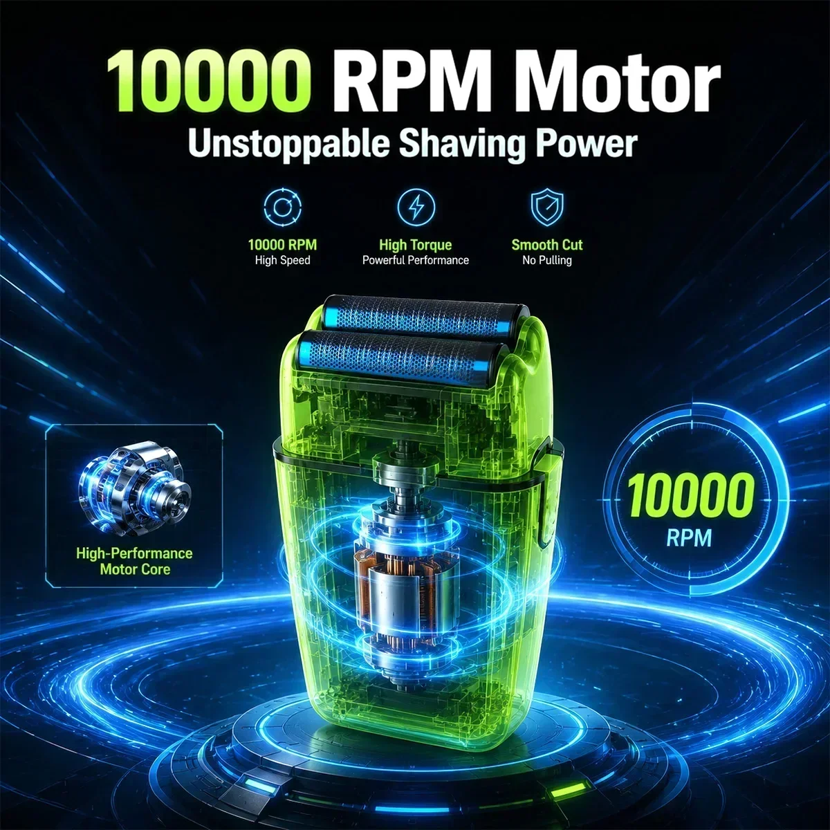ROSYOUS RS-620 Hochgeschwindigkeits-Elektrorasierer für Männer 10000 U/min Doppelfolie, Kabellos USB, Professioneller Oszillierer mit Ölkopf – Detail 1