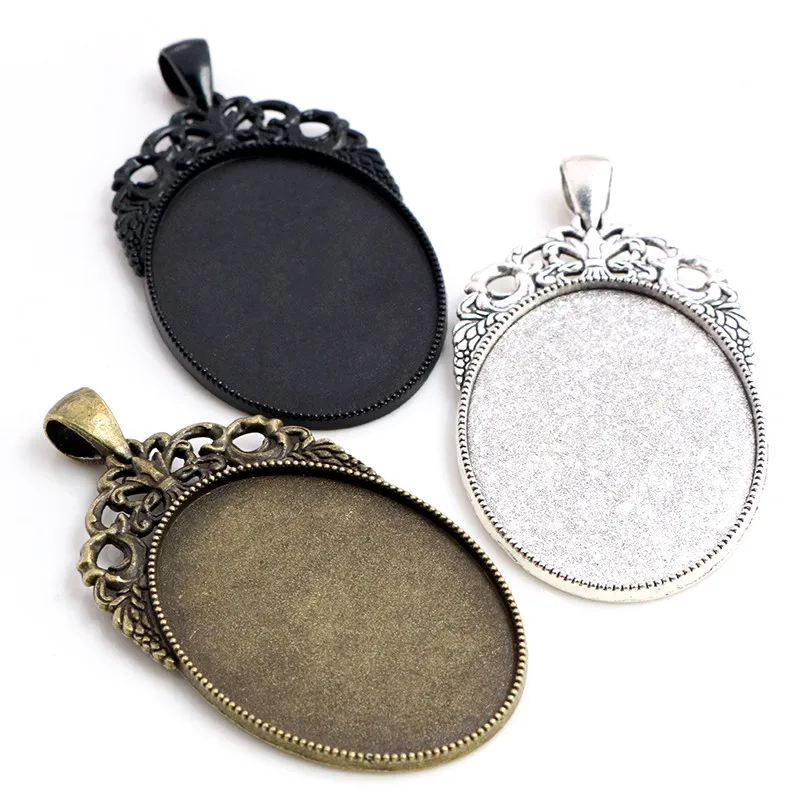 New Fashion 5pcs 30x40mm Inner Size Antique Silver/Black/Bronze Plated Flowers Style Cabochon Base Setting Charms Pendant