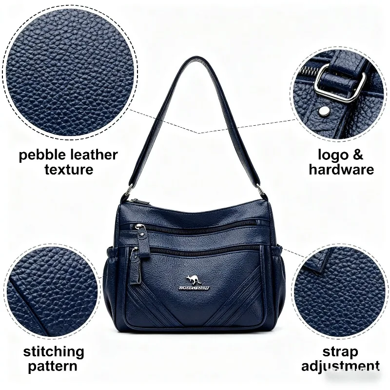 

Classic Leather Crossbody Bag with Multiple Pockets Large - Capacity Shoulder Bag for Women's Daily and Travel Use