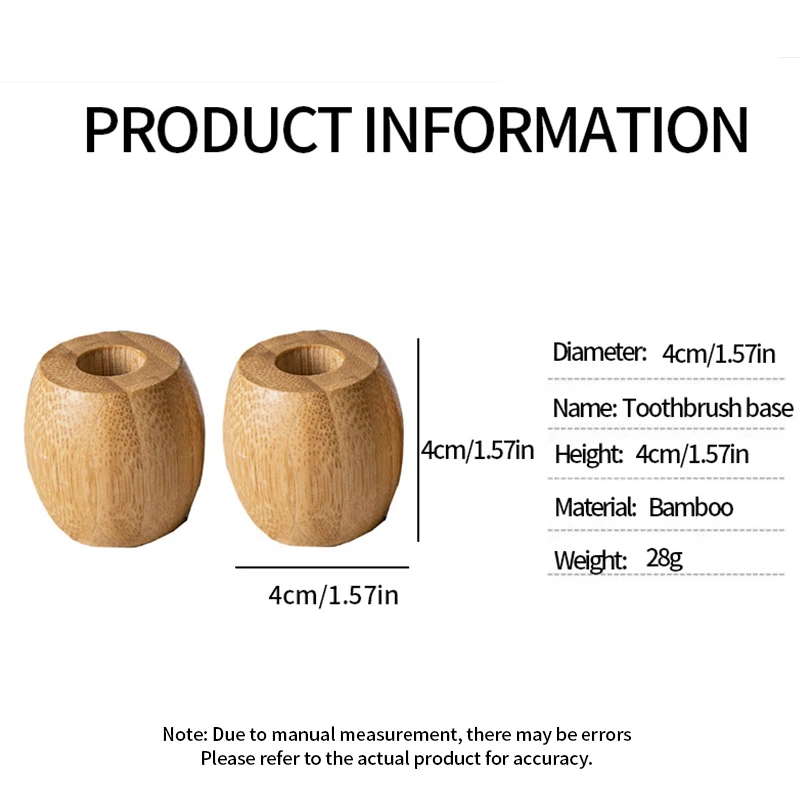 Toothbrush Base Holder - Bamboo and Wood Base - Desktop Bathroom non Perforated Toothbrush Holder - Home and Toothbrush Storage