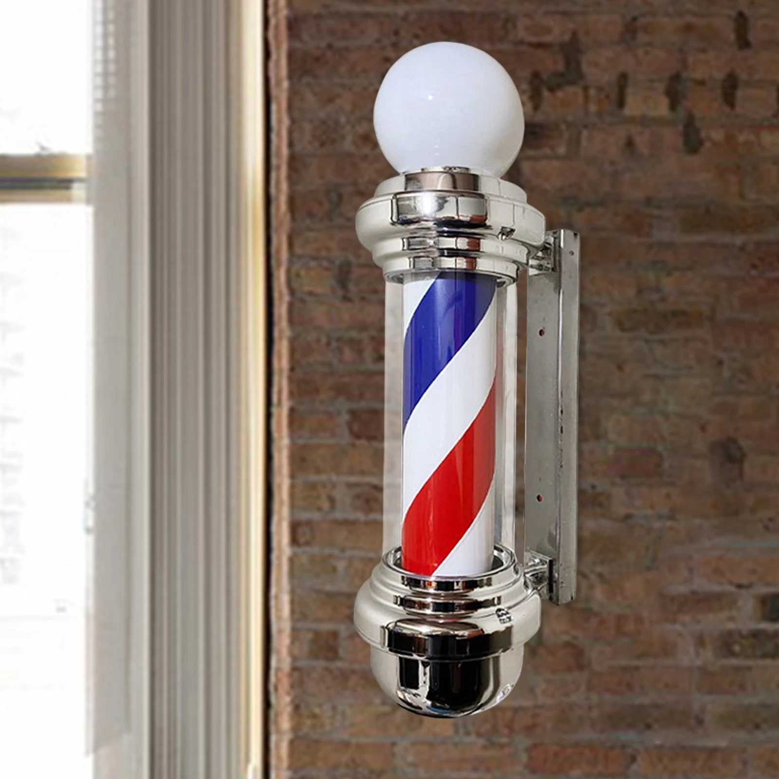 Barber Pole LED Light Rotating Hair Salon Sign Light Waterproof Wall Mounted Stripes with Ball for Outdoor Hairdressing Indoor