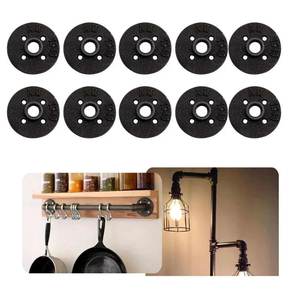 10Pcs Threaded Floor Flange Malleable Wall Mounted Flange Iron Pipe Fittings for Industrial Furniture Projects