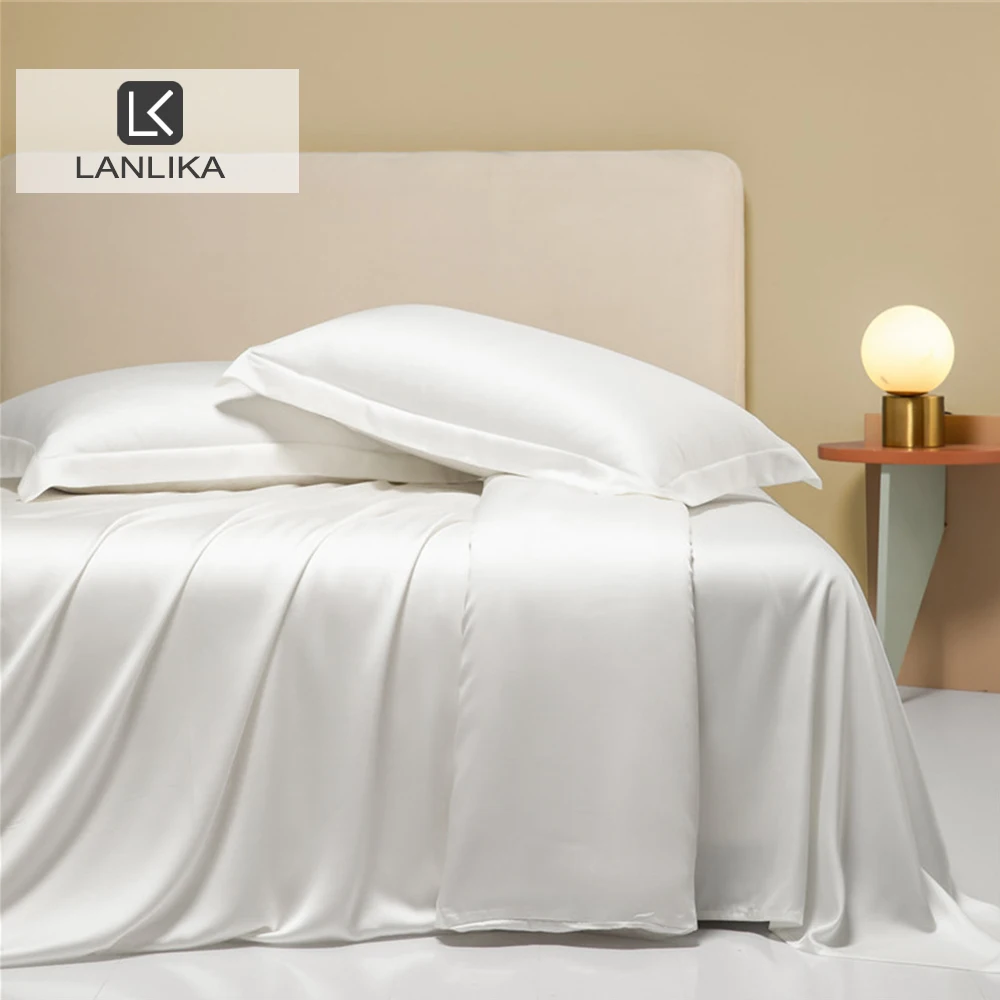 

Lanlika Summer White Nature 100% Silk Bedding Set Beauty Queen King Duvet Cover Flat Sheet Bed Linen Pillowcase For Sleep Gift