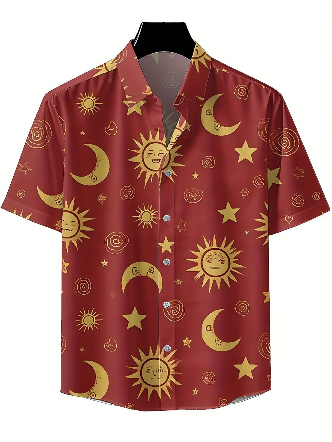 Men's Plus Size Hawaiian Shirts Stars and Sun Smiley Faces Pattern,Premium Comfort Youth Clothes,Y2K Tops