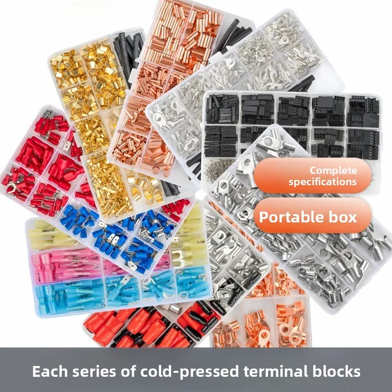 Mixed Copper Aluminum Electrical Terminals Set Insulated Sleeve Open Nose Wire Connectors Household Circuit Crimp Accessories