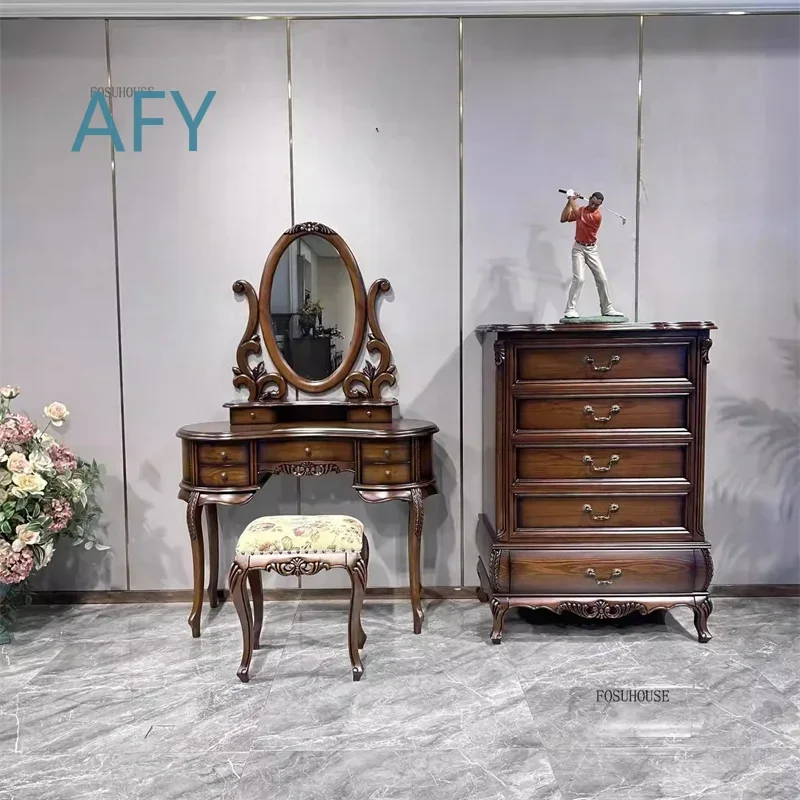 Light Luxury Makeup Vanity for American Solid Wood Dressing Table for High-end Dressers for Small Spaces for Designer Bedroom