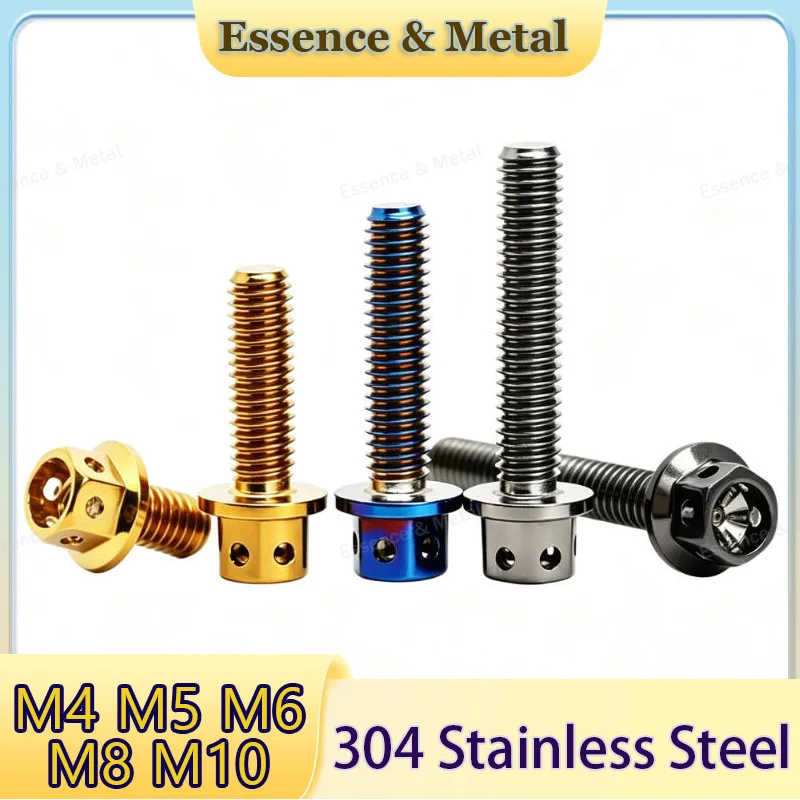 304 Stainless Steel Flanged Hex Hollow-Head Bolts M4 M5 M6 M8 M10 Blued/Gold/Gunmetal Gray Decorative Screws Length: 10mm–60mm