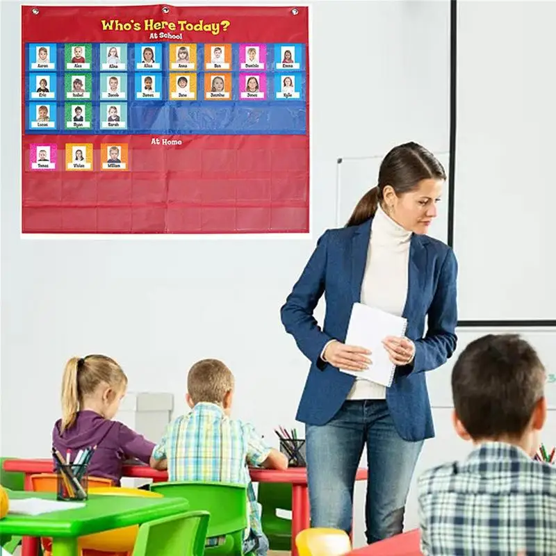 School Classroom Attendance Pocket Chart With 74 Color Cards Teacher Who Is Here Today Accessories For Classroom Management