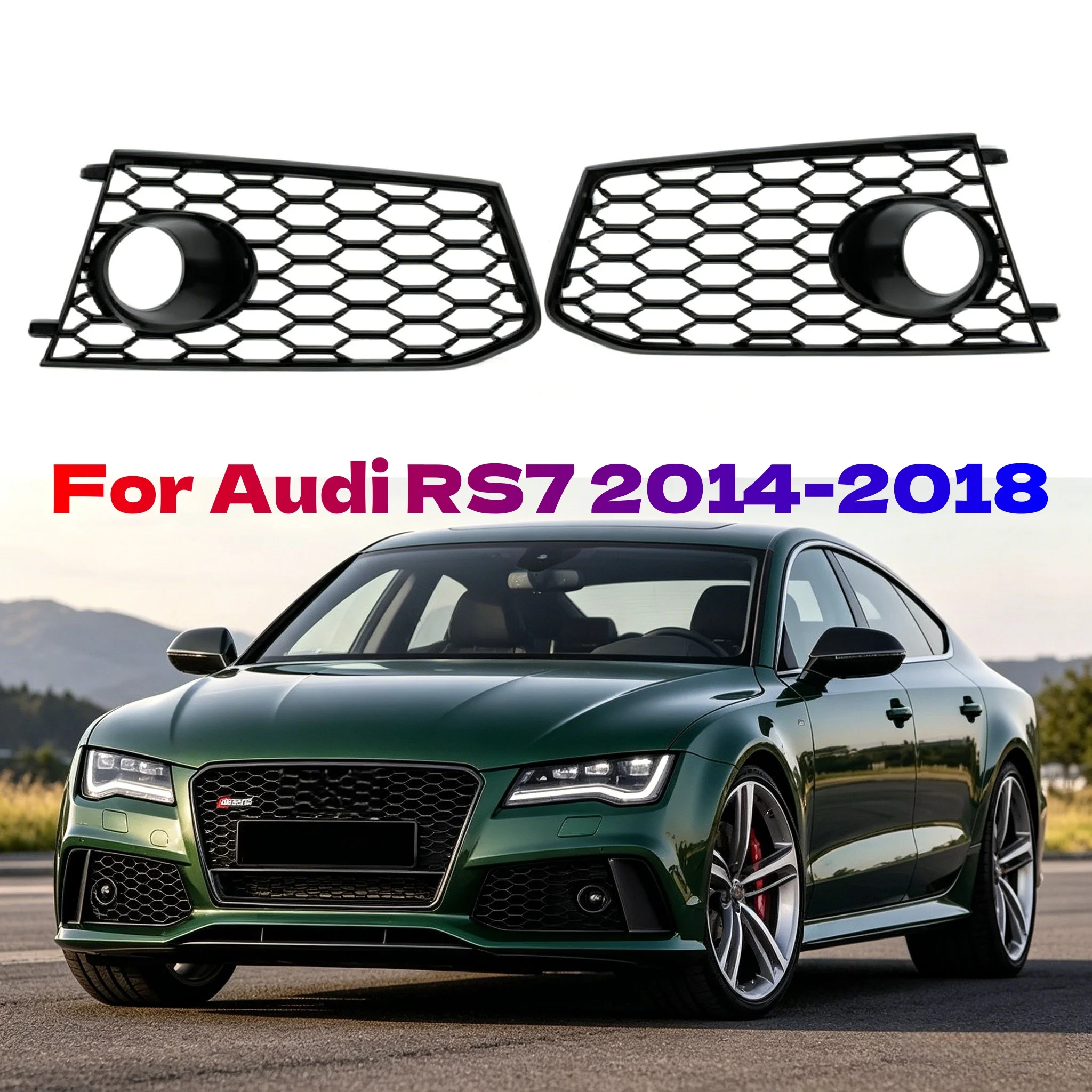

For Audi RS7 2014-2018 Glossy Black Honeycomb Car Fog Light Grille Front Bumper Lower Mesh Grill Racing Grills