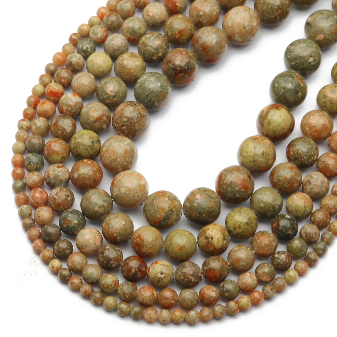 Vintage natürliche grüne Unakite-Steinperlen, lose runde Abstandsperlen für die Schmuckherstellung, DIY-Armband, Halskette, Ohrring-Zubehör – Detail 4