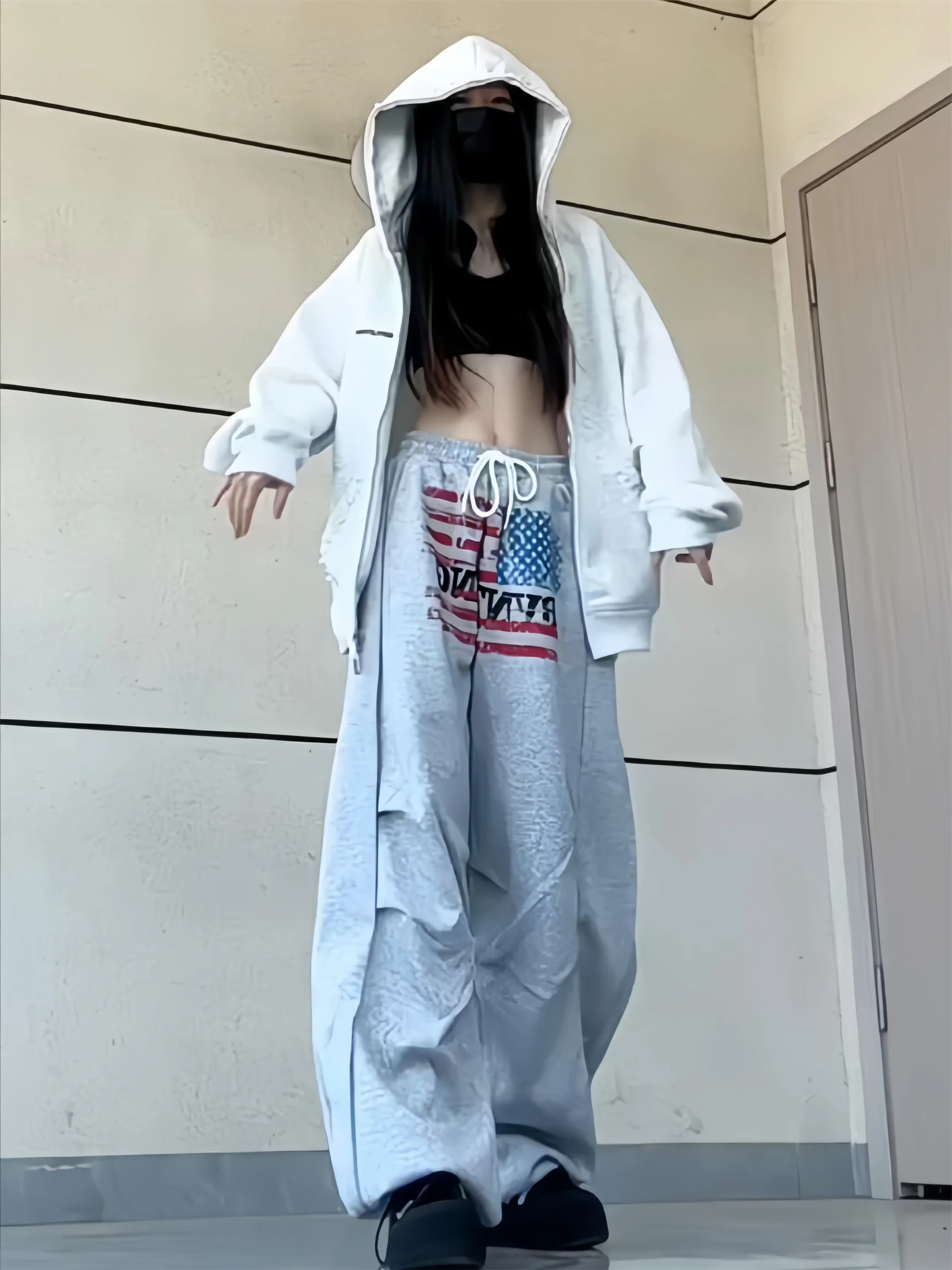 Ey letras calças esportivas femininas americanas rua sle jazz dança casual cintura alta perna larga verão outono calças