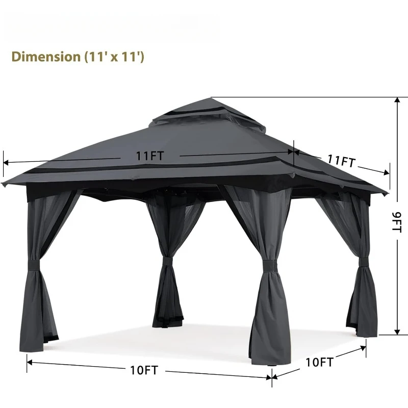 Gazebo para patio al aire libre de 10x10 pies con mosquitera para patio trasero, jardín, gris oscuro, bien diseñado, adecuado para múltiples ocasiones