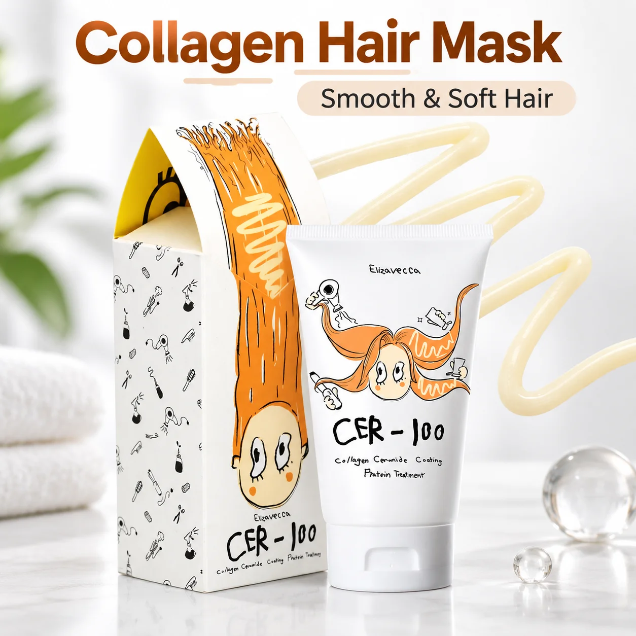 Ceramide Hair Conditioner with Collagen Protein Mask Formula for Nourishing Daily Care Smooth Texture and Soft Manageable Hair