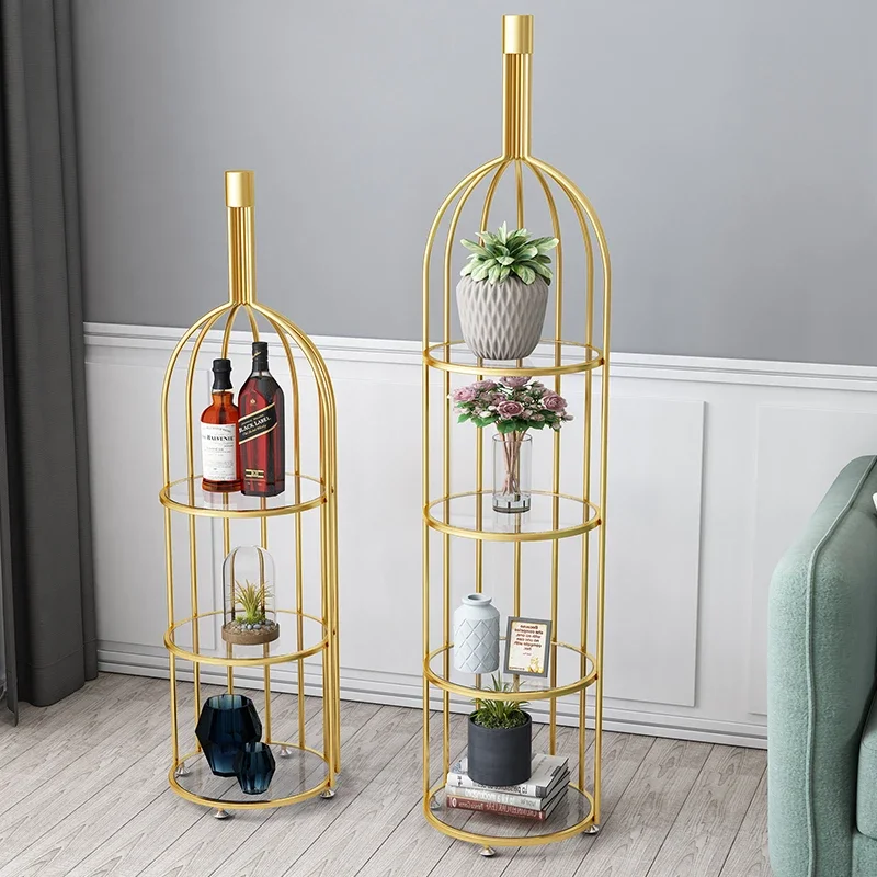 American Bird Cage Living Room Floor Display Multi-layer Shelf Light Luxury Metal Interior Decoration Shelf