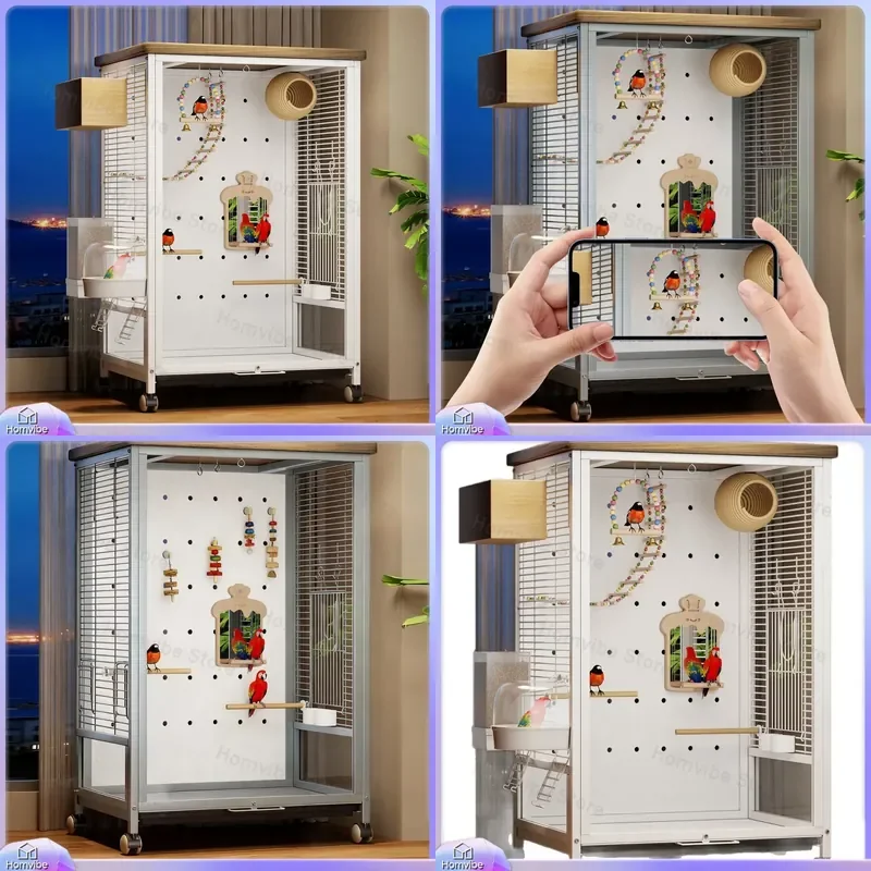 for Birdcage Parrot Special Splash Proof Large New Glass Horizontal Silk Tiger Skin Xuanfeng Peony Monk Home Luxury Villa