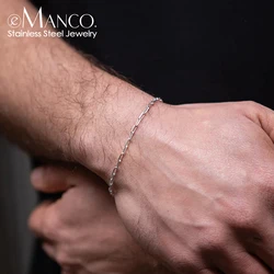eManco 2MM Stainless Steel Paperclip Chain Adjustable Men's Bracelet Simple Accessories Birthday Party Gifts Direct Marketing