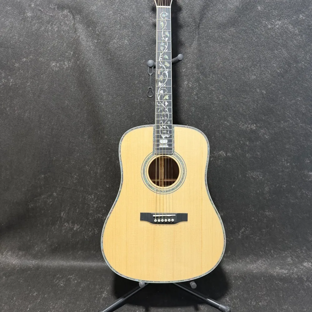 

Natural Wood Color D45 Acoustic Guitar Ebony Fingerboard Spruce Top 6 Strings 20 Frets with Gold Tuning Pegs