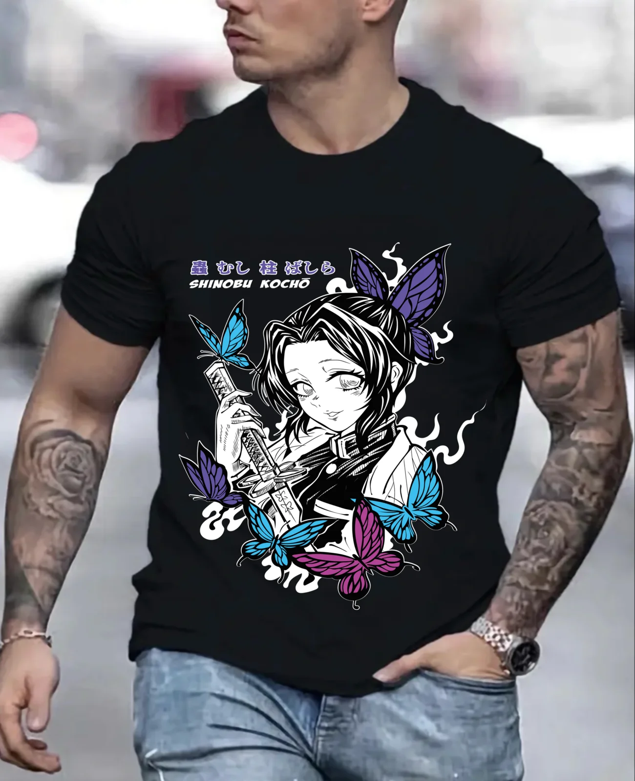 2026 Sommer Demon Slayer Anime Shinobu Kochō Bedrucktes lockeres Kurzarm-T-Shirt aus reiner Baumwolle für Kinder, Unisex, lässig, locker, Y2k