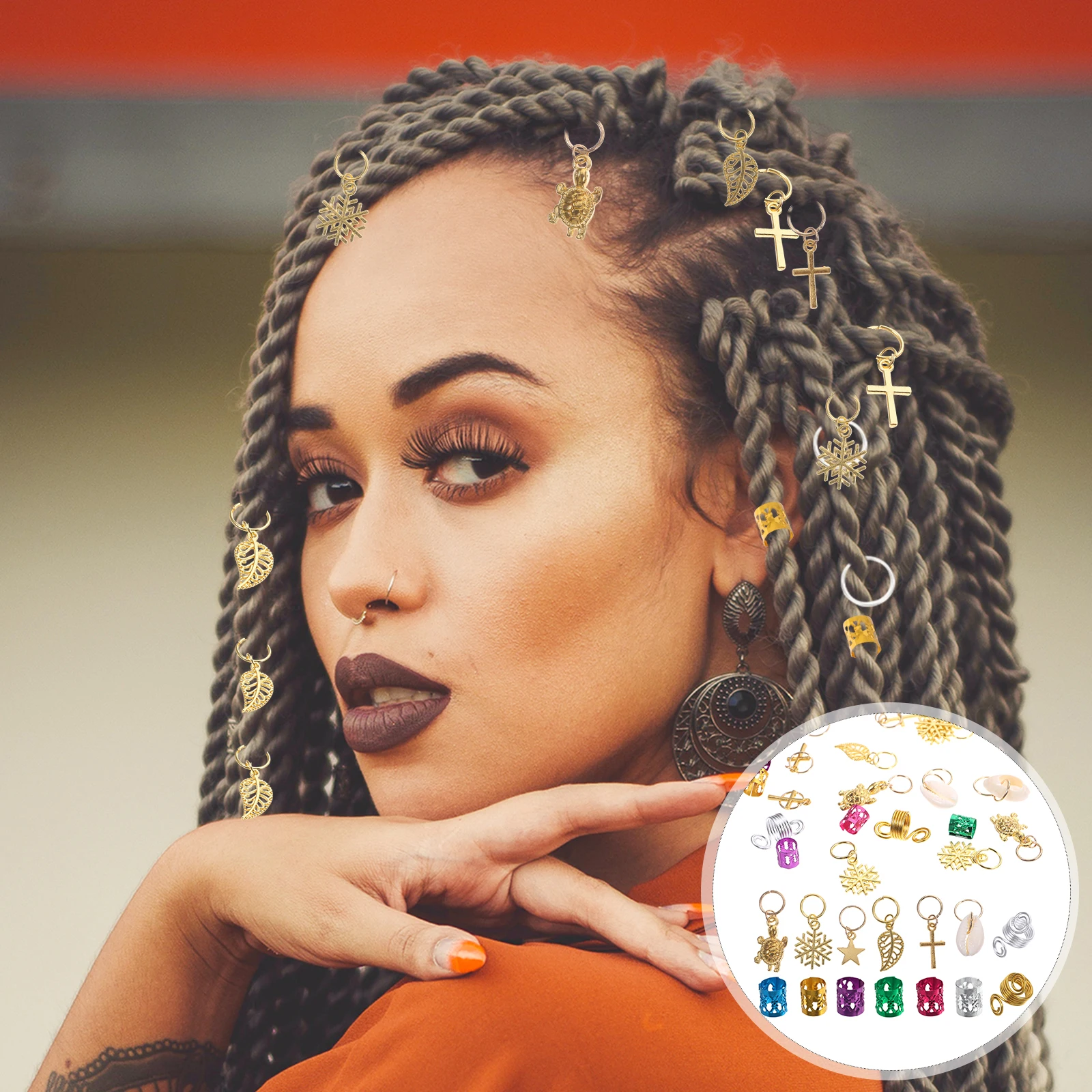 

150pcs Dreadlock Hair Ring Braid Accessories Jewelry for Braids Cuffs Big Beads Charms Reusable Metal Beads Hair Decorations