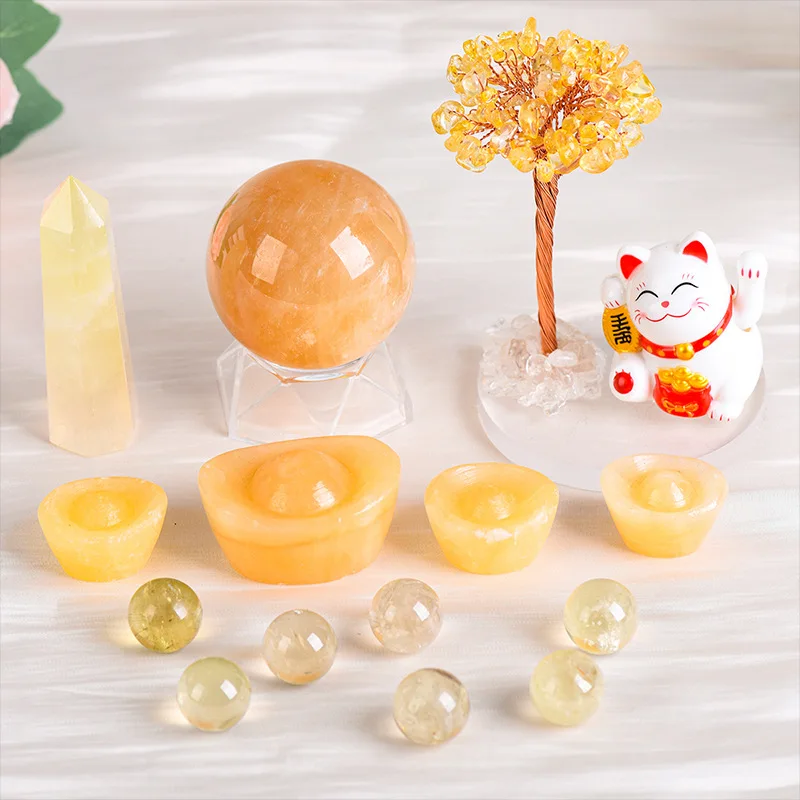 Natural Citrine Sets Gift Lucky Seven Star Array Crystal Ball Sculpture Ingot Combination