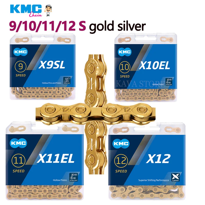 KMC X9 X10 X11 X12 Chain EL SL Bicycle Chains Gold/Silver 9/10/11/12 Speed Road MTB Bike Chains for Shimano SRAM Bikes Part