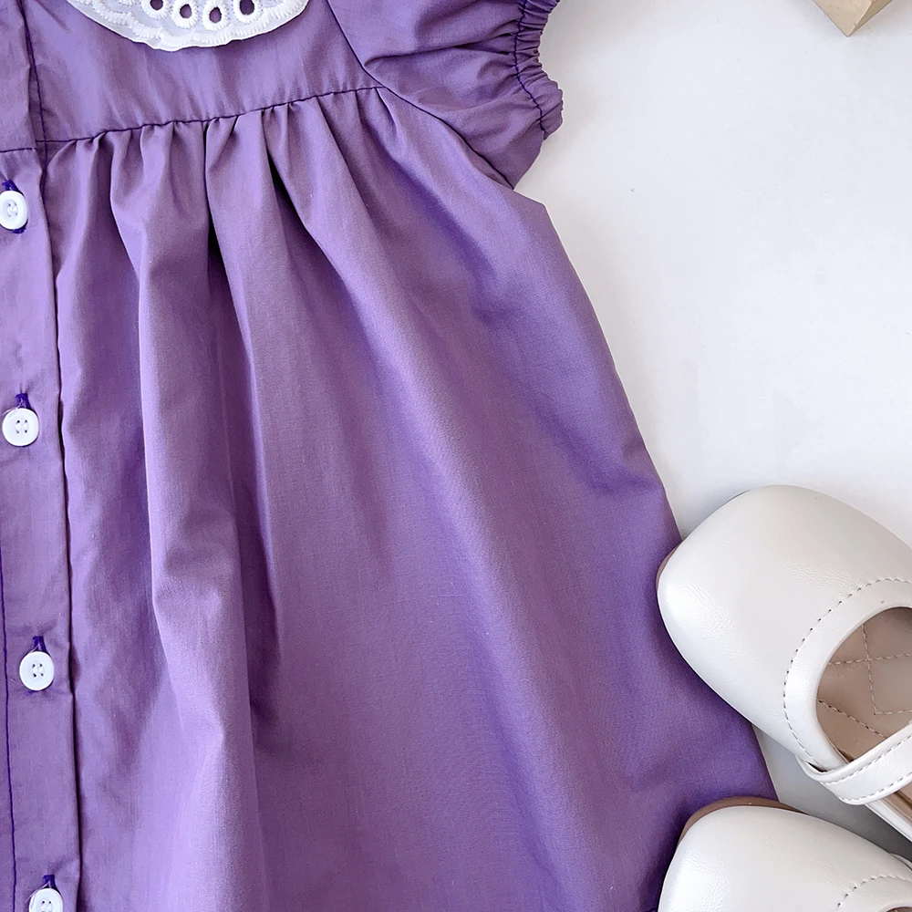 3-7 سنوات الفتيات الصيف عادية لطيف نفخة الأكمام بدوره إلى أسفل طوق واحدة الصدر فستان الأميرة 1 قطعة الاطفال موضة ملابس للحفلات