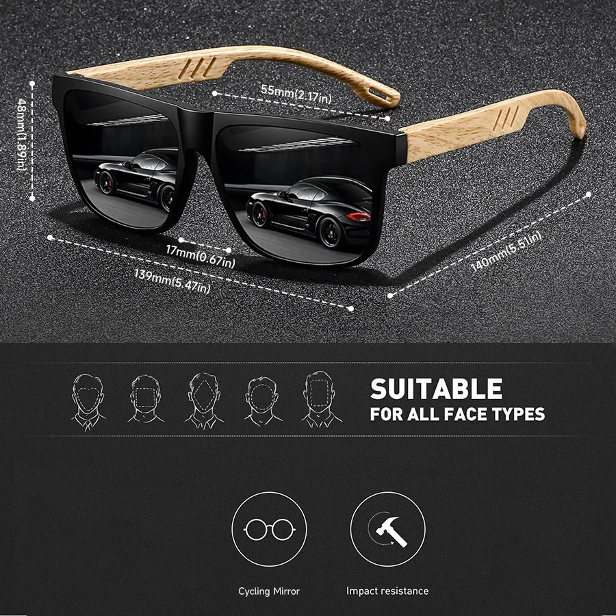 Modische Vintage Unisex Quadratische Sonnenbrille für Männer und Frauen Angeln Fahren Luxus Marken Designer Sonnenbrillen – Detail 2