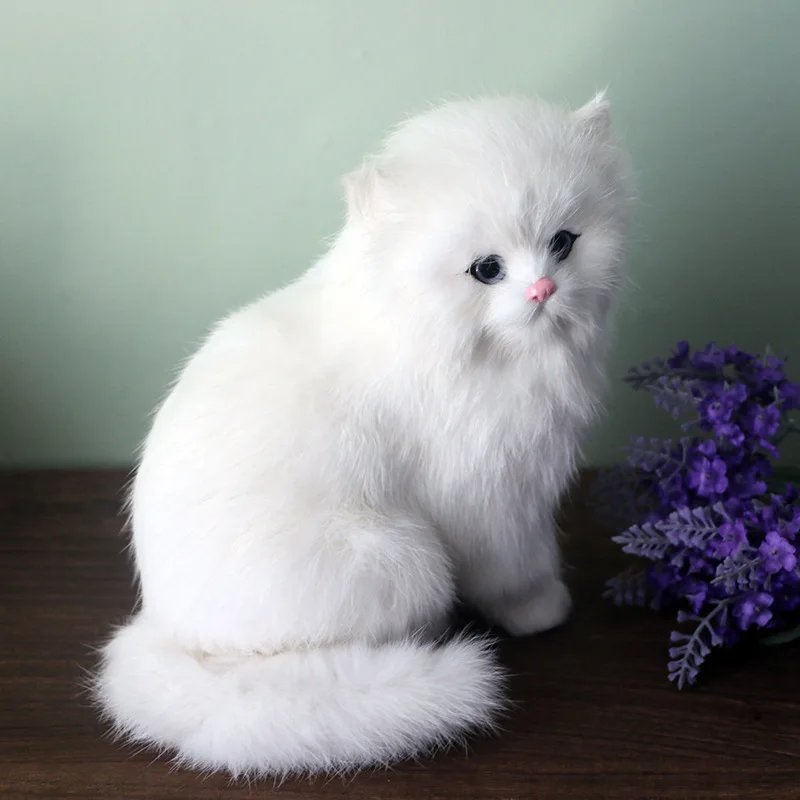 About 18x17cm furry fur Cat model White Persian cat home decoration ornament gift h1448