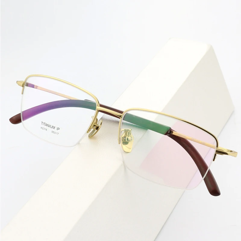 

Half Frame Men's Business Glasses Fashion Pure Titanium Wood Temple Optical Myopia Reading Eyewear Glasses Frames Spectacles