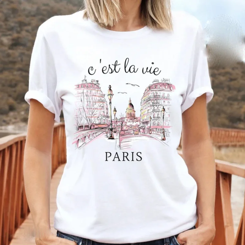 

Парижская рубашка C'est La Vie Французская футболка Harajuku с коротким рукавом Повседневная женская футболка Одежда Уличные топы Футболки Эстетическая одежда
