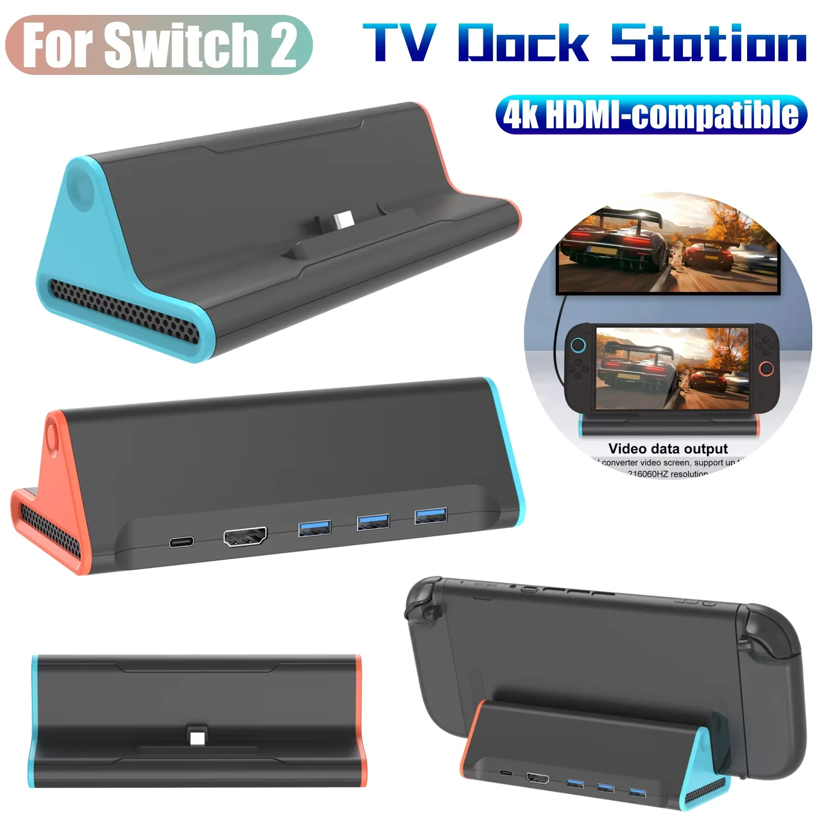 

Док-станция для Switch 2 4K TV, адаптер USB3.0, совместимый с HDMI, док-станция с быстрой зарядкой, адаптер для консоли, игровые аксессуары