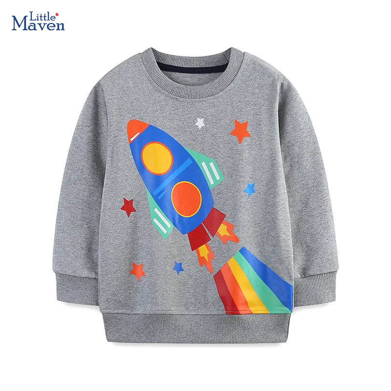 Little maven Autumn Novelty Hoodie Toddler Baby Boy Children's Clothing Cartoon Rockets Sports Sweatshirts Boy Clothes Knit Tops