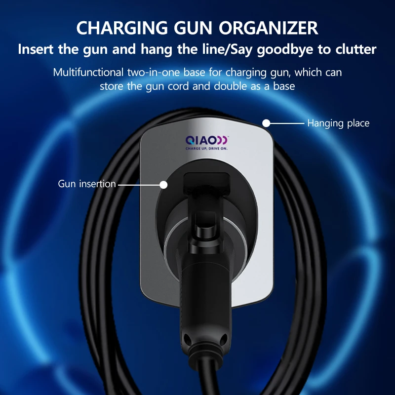 QIAO 2-in-1 EV Charger Holder Wall Mount EV Cable J1772 Holder Electric Car Chargers Cable Organizer for Tesla Type 1 Type 2