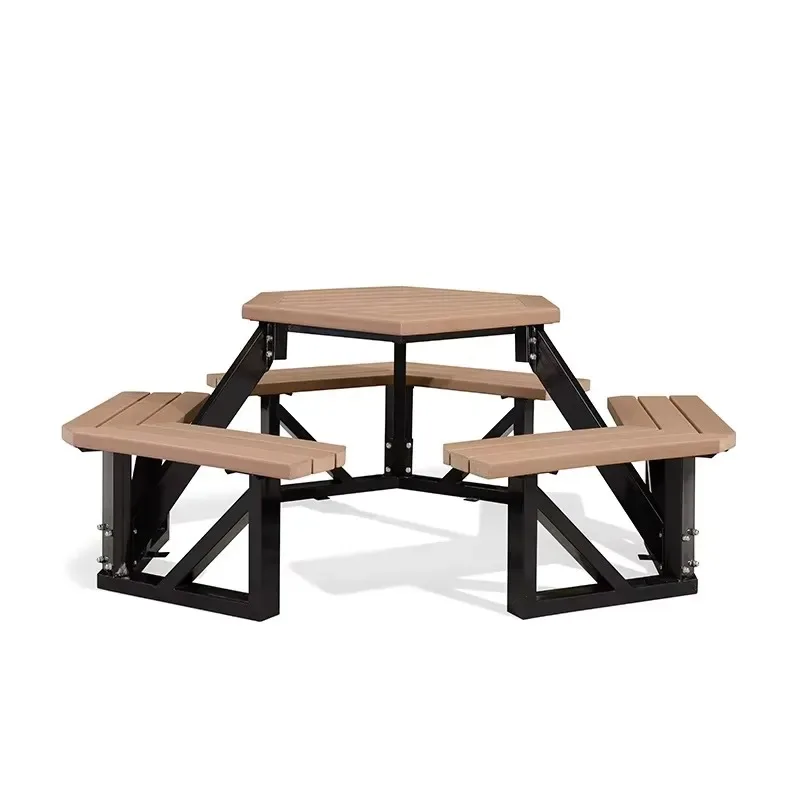 Purple Leaf Modern Outdoor Table and Chair Set with Integrated Solid Wood Seat Umbrella Iron Frame Park Leisure Furniture