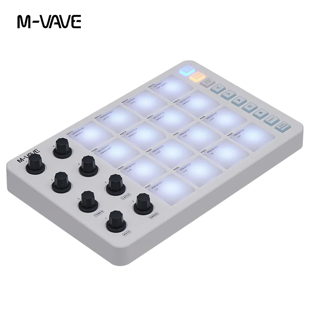M-VAVE SMC-PAD MIDI 컨트롤러 스트라이크 패드 RGB 백라이트 MIDI 키보드 BT 연결 저지연 3.5mm 출력 인터페이스 RGB 패드