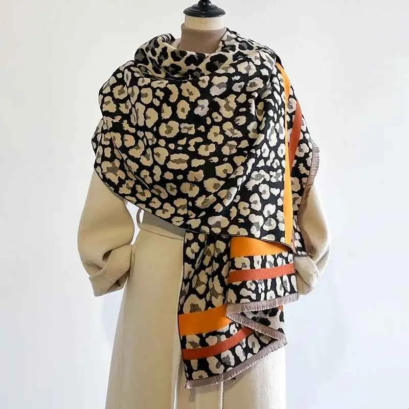 double-sided-cashmere-printed-scarf-autumn-winter-versatile-leopard-print-rpet-recycled-fabric-shawl-fashionable-accessory