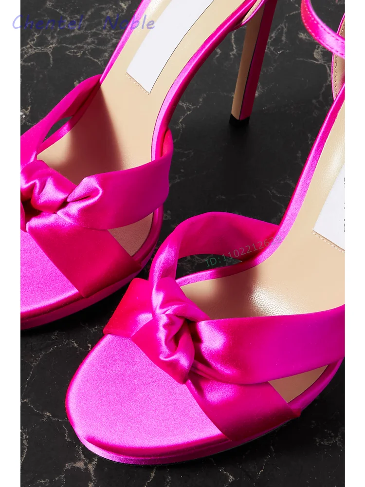 Satin Twist Strap Sandals Ankle Strap Buckle Peep Toe Solid Thin High Heels Stiletto Party Wear Dress Women Shoes 2024 New