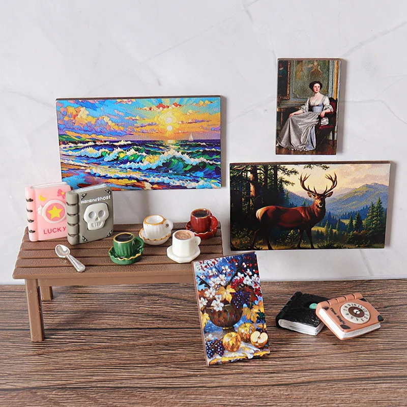 1set Dollhouse Palette Drawing Board Coffee Cup Spoon Mini Model Handmade DIY Scene Doll Accessories Desktop Decor Decorations