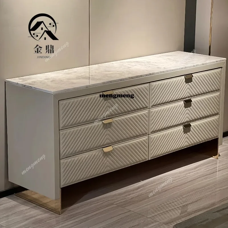 Italian light luxury dining side TV cabinet marble three-bucket cabinet designer living room dining room bedroom customization